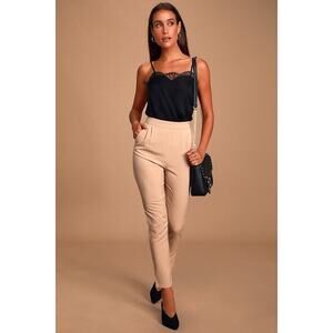 Lulus Kick It Beige High-waisted Trouser Pants - Size XS